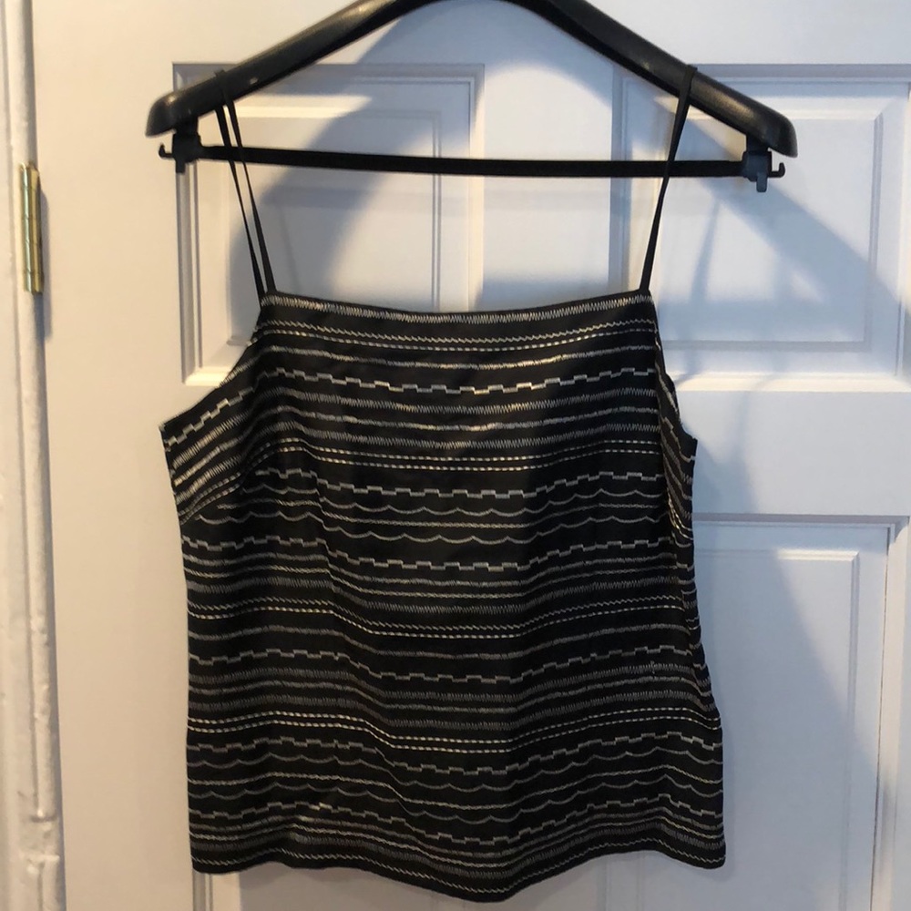 Ann Taylor embroidered black /silver silk shell